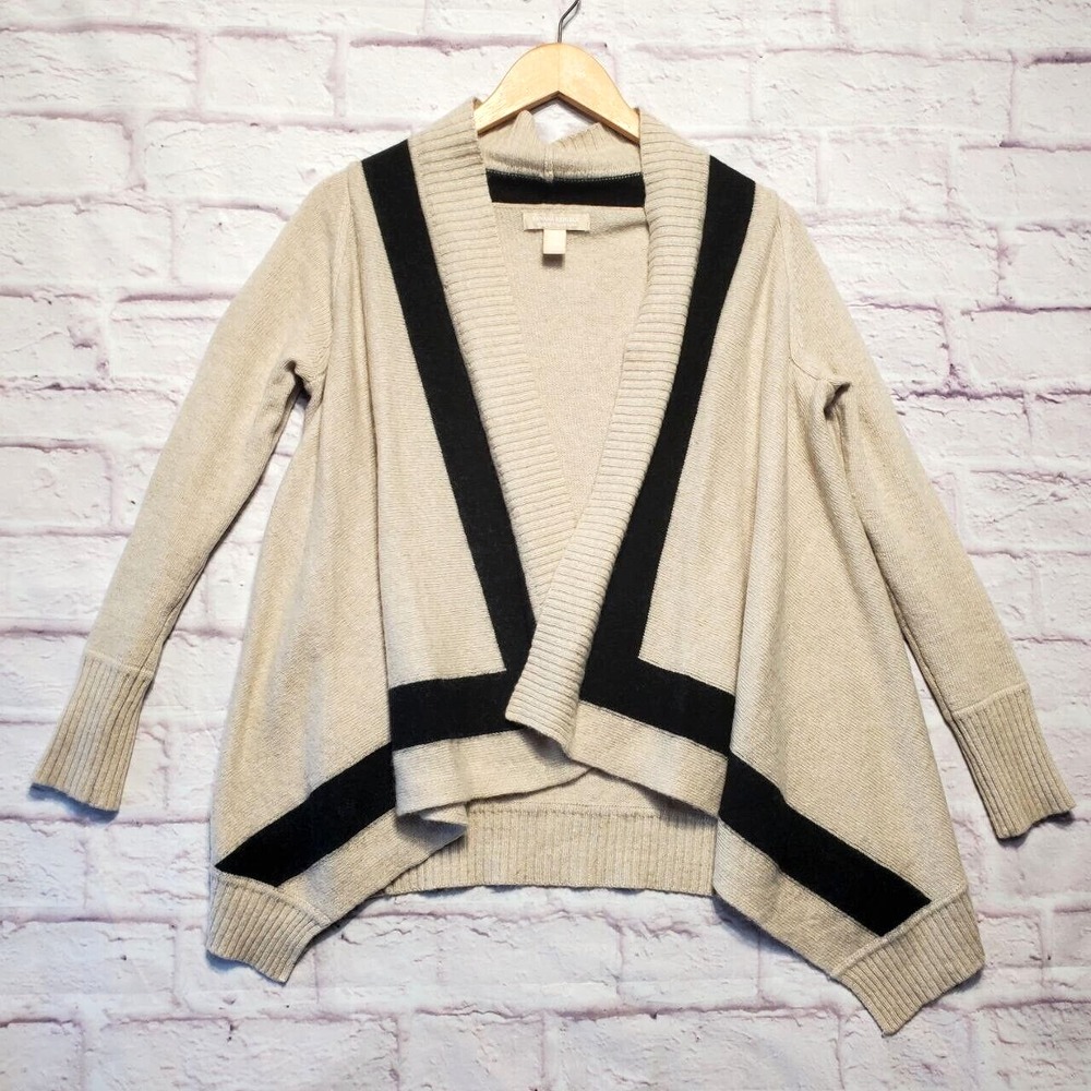 Banana Republic Wool Cashmere Blend Open Cardigan Sweater Womens XS‎ Beige Black